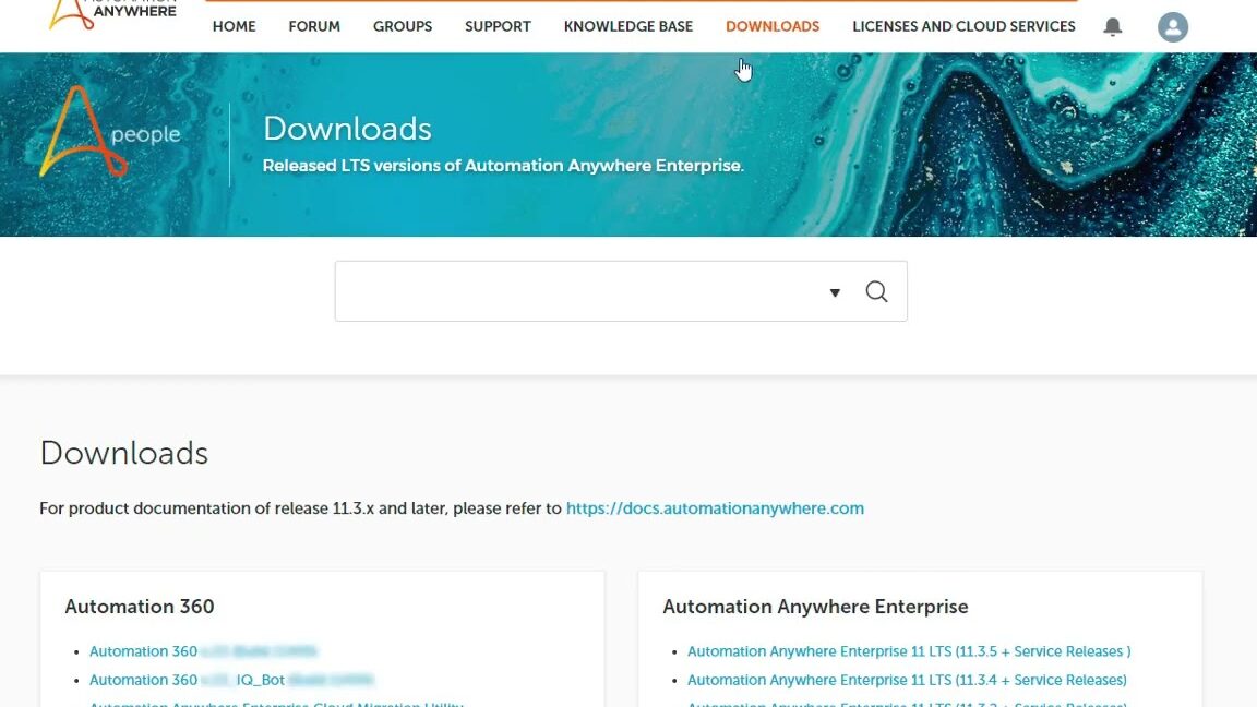 Automation Anywhere A360 のパッケージバージョン情報